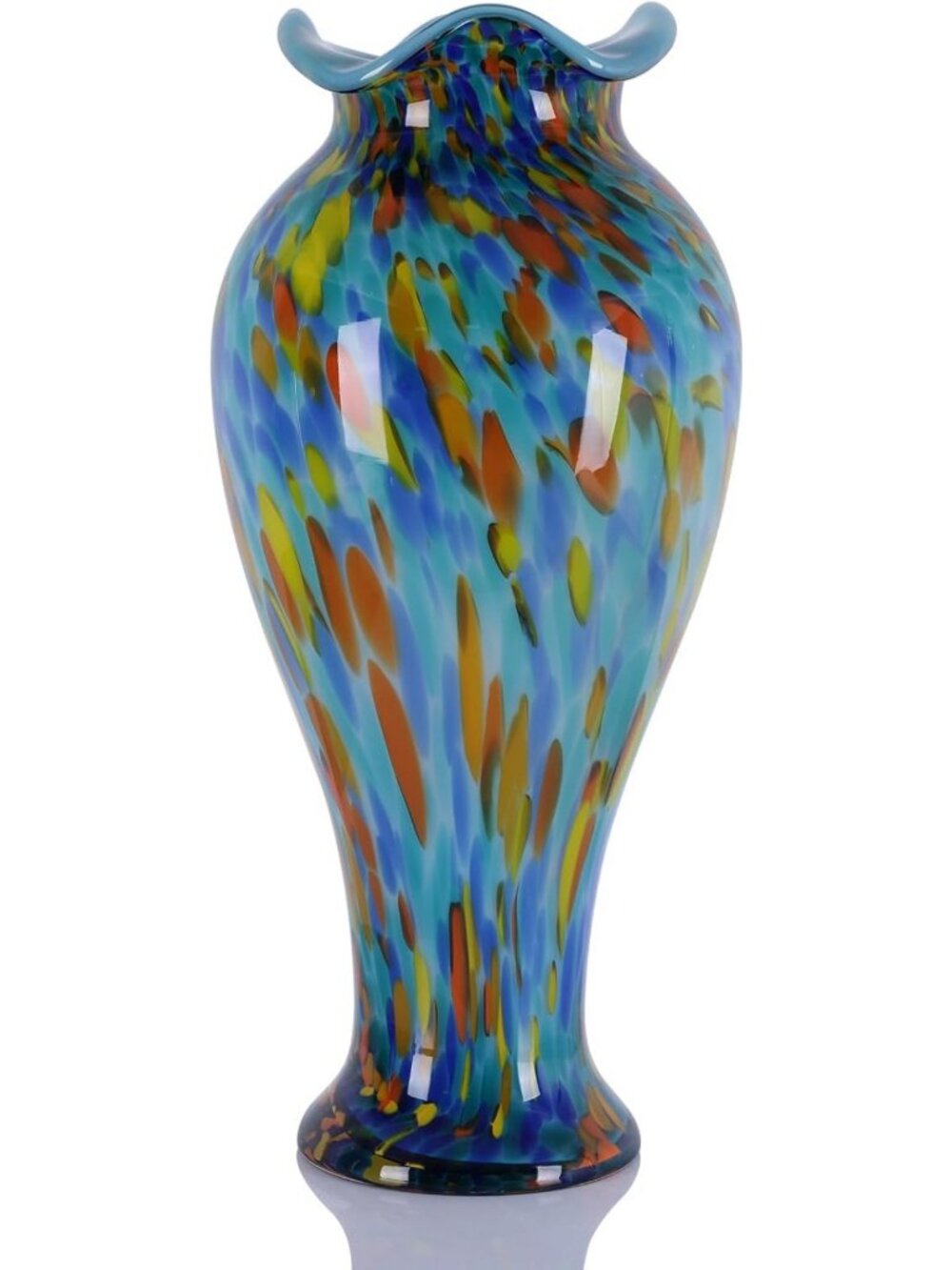 Large Aqua Blue Hand Blown Glass Vase - Modern Multicolor Art Decor for Home